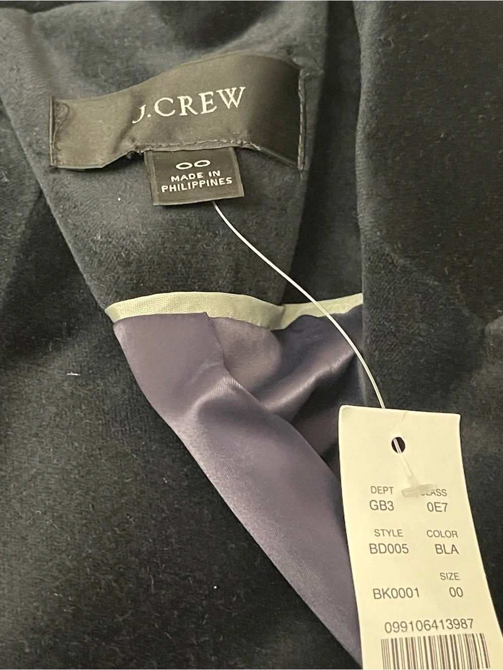 Classic Preppy J.Crew Willa Women's Black Stretch Velvet Tailored Blazer Jacket